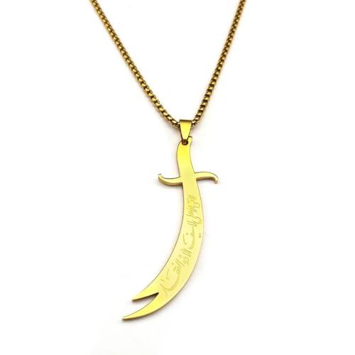 Pendentif épée musulmane couleur or avec chaîne de qualité