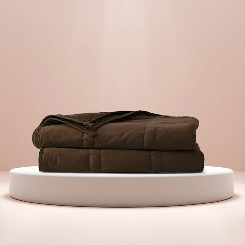Image of Baloo Weighted Blanket for Adults 12 lb Throw (Cocoa, 42 inchx72 inch) | Cool & 100% Cotton | Machine Washable & Dryer Safe | Glass Microbead Fill
