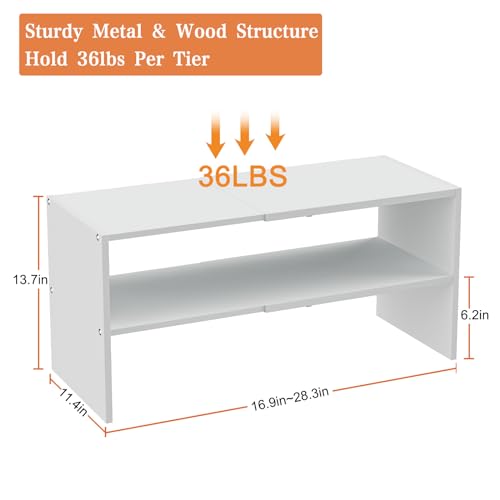 2-Tier Small Shoe Rack Organizer for Closet, White Expandable Shoe Shelf, Stackable Iron Wood Combination Shoe Racks Shelves for Closets, Entryway,Small Space,Hallway,Garage,6-12 Pairs,Patent Pending - Thumbnail 3