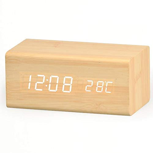 Despertador digital LED con puerto de carga USB, pantalla de dígitos grandes, brillo ajustable, despertador, calendario, reloj de escritorio - marrón claro Cover