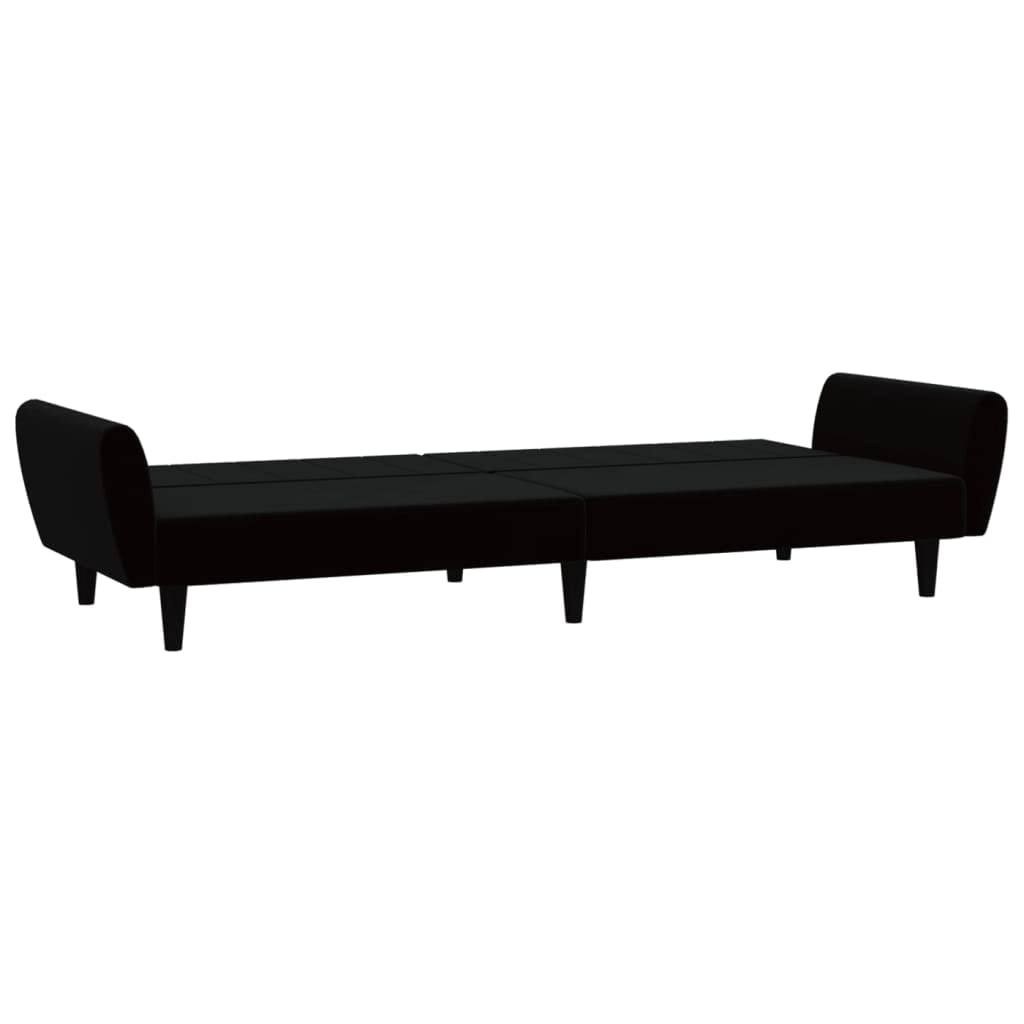 Schlafsofa 2-Sitzer Schwarz Samt mit Schlaffunktion und robustem Holzrahmen, platzsparend für Wohnzimmer Gästezimmer, ausziehbar als Gästebett, komfortable Polstergarnitur mit Relaxfunktion