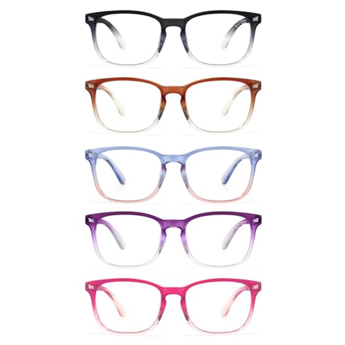 CCVOO 5 Pack Reading Glasses Blue Light Blocking Women/Men, Anti UV Ray/Glare Readers Fashion Eyeglasses with Spring Hinge