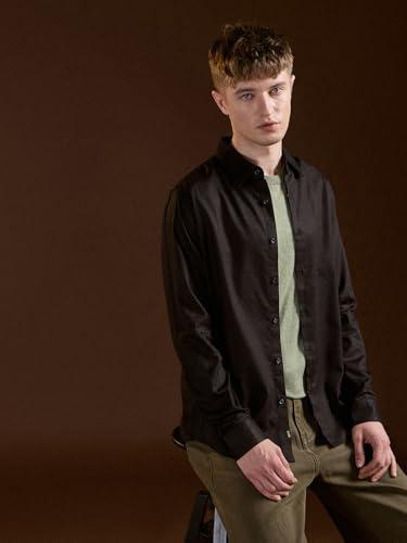 Image of THE BEAR HOUSE Men's Pure Cotton Solid Slim Fit Shirt