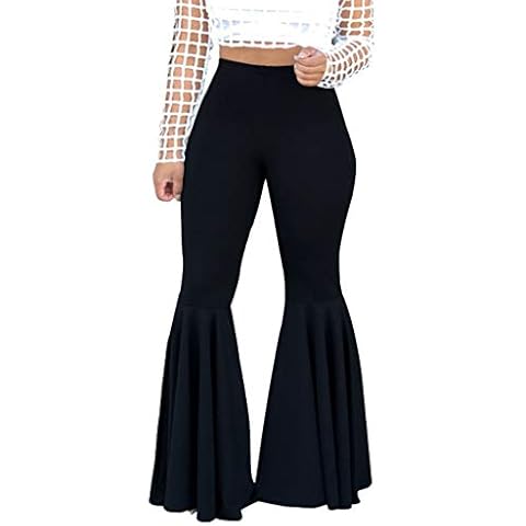 GUOLEZEEV Women Flare Bottom Palazzo Pants Elastic Waisted Wide Leg Palazzo Trouser XL Black Cover