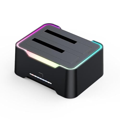 Image of ETZIN RGB SATA to USB 3.0 Hard Drive Docking Station with Offline Clone Function USB 3.0 SATA Dual Bay RGB Lamp Effect Hard Disk 2.5 /3.5 Inch Docking Station for Clone HDD SSD Used External