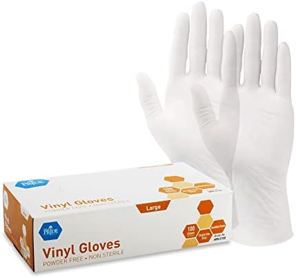 Med PRIDE Vinyl Gloves| Large Box of 100| 4.3 mil Thick, Powder-Free, Non-Sterile, Heavy Duty Disposable Gloves| Professional Grade for Healthcare, Medical, Food Handling, and More