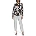 HALSTON Women's Long Sleeve Floral Printed Mandarin Collared Button Up Top, Black Multi, Small
