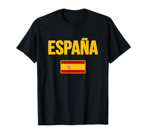 Spain Gifts . Camiseta Bandera de España Recuerdo de España Manga Corta Unisex Talla Pequeña Negra