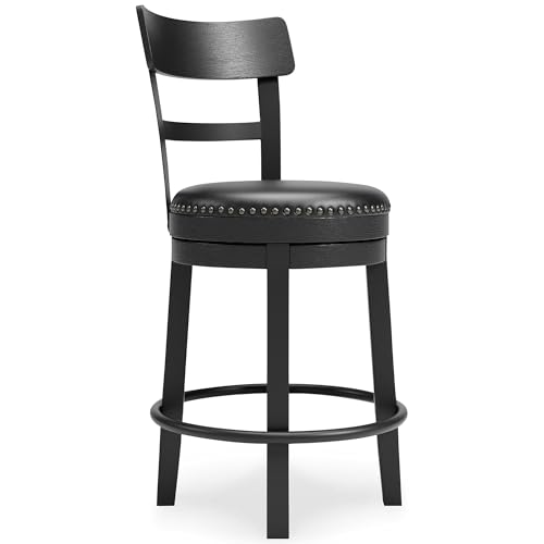 Signature Design by Ashley Valebeck Faux Leather Pub Height Swivel Barstool, 24.38" Seat Height, Black