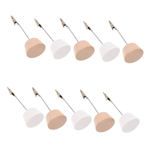 Angoily 10pcs Round Wooden Card Holders with Memo Clips for Photos Table Numbers Notes Wooden Base for Stylish Home Office Organization