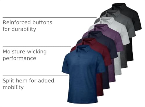 Image of BOOJO 5 Pack Polo Shirts for Men - Quick Dry Moisture Wicking Performance Short Sleeve Mens Golf Shirts for Work Athletic