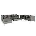 Outsunny 9-Piece PE Rattan Patio Furniture Set, Outdoor Extra Large Sectional Sofa with Loveseat, Coffee Table and Side Table, Chairs, Ottoman, Cushions, Gray