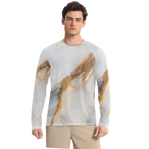 Marble White White Men's UPF 50+ Loose Crew Neck Round Neck Mens Sun Protection Long Sleeve Beach