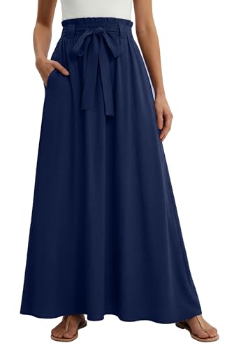 Lepunuo Casual Skirts Summer High Waisted Flowy Maxi Skirts Trendy Cute Ladies Skirts with Pockets