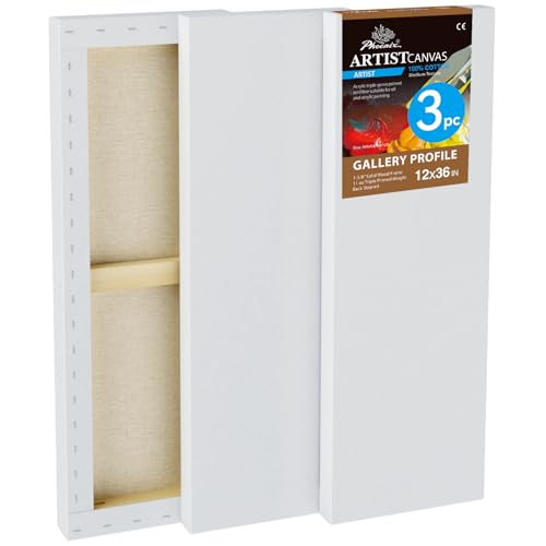 PHOENIX 12x36 Inch 3 Pack Extra Large Skinny Gallery Canvas 1.5 in Thick