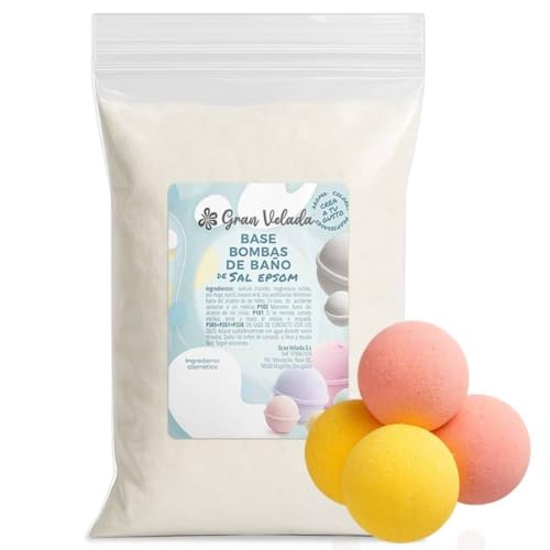 Gran Velada – Base para Bombas de Baño con Sales de Epsom 5 Kg | Mezcla en polvo cosmética | Personalizable con aromas y color | Rinde hasta 120 esferas de baño de 4 cm de diámetro