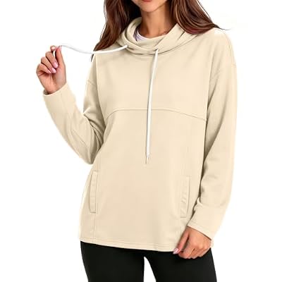 Beessbest Hoodies for Women Long Sleeve Cowl Neck Sweatshirts Beige
