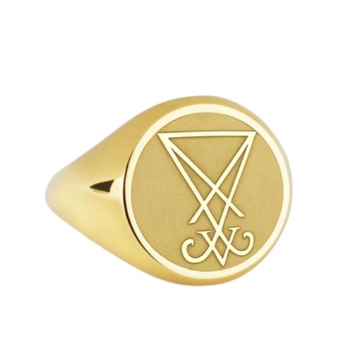 Chevalière Sceau de Lucifer argent 925 bague ronde or LKDR_0236