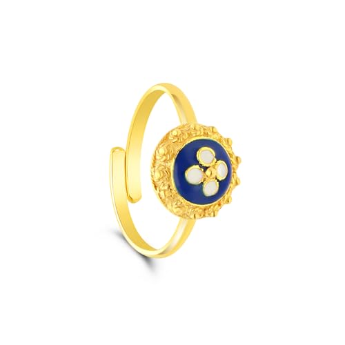 Miümi Jewelry - Anillo mujer dorado ajustable y redondo | Tradición en plata de ley 925 y esmalte azul | Joyería de mujer elegante y delicada plata esterlina bañada en oro