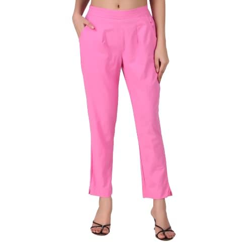 Image of Aarav Fabric Women's 100% Cotton Casual Pant | Ankle Length Regular fit Cotton Trouser | Straight Fit Formal Pants for Kurti, Office, Casual and Daily Outdoor Lifestyle