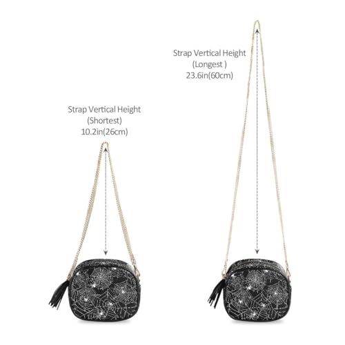 Image of ALAZA Halloween Black and White Grunge Background with Spiderwebs Cross Body Fashion Chain Bag Single Shoulder PU Leather Purse for Women Girls