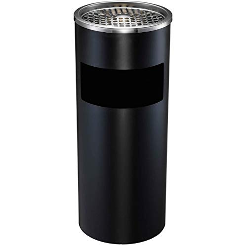 METLEX- Cenicero de pie con cubo de basura Cenicero de cenicero de acero cromado negro (MX2076 BL)