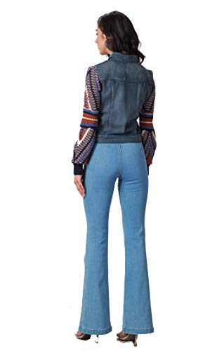 Flying Tomato Women's Boho Sweater Sleeve Denim Jacket (Large, Denim) #TOP3