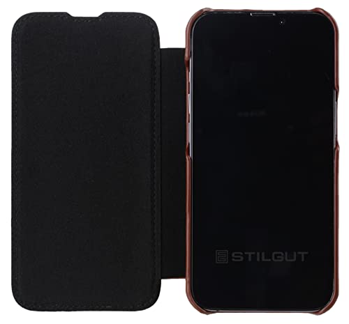 Étui en cuir iPhone 13 Pro Max StilGut, l'authenticité d'une coque à rabat unique