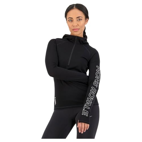 Mons Royale W Bella Tech Hood Schwarz, Damen Merino Kurzarm-Shirt und Tops, Größe L - Farbe Black