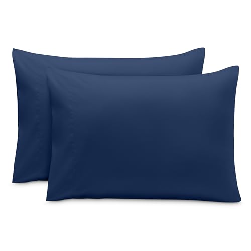 Image of Bare Home Microfiber Pillow Cases - Toddler Size Set of 2 Cooling Pillowcases Double Brushed Dark Blue Pack Easy Care (Toddler Pillowcase 2, Dark Blue)
