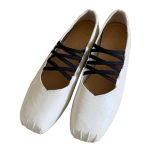 Square Toe Mary Jane Ballet Flats for Women Vintage Strappy Crisscross Ankle Strap Comfortable Walking Shoes Office Work Casual Weekend Wear