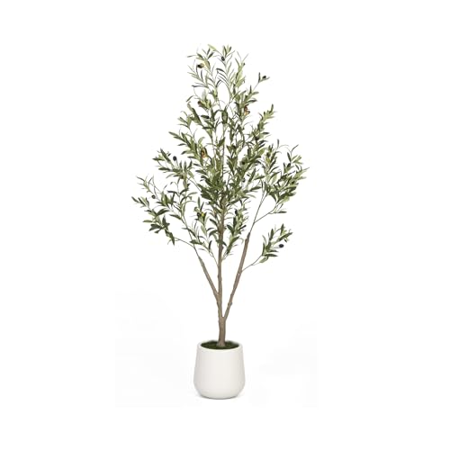 VIVATREES Olive Trees Artificial Indoor, 5 ft Faux Olive Tree with White Planter, Artificial Plants...