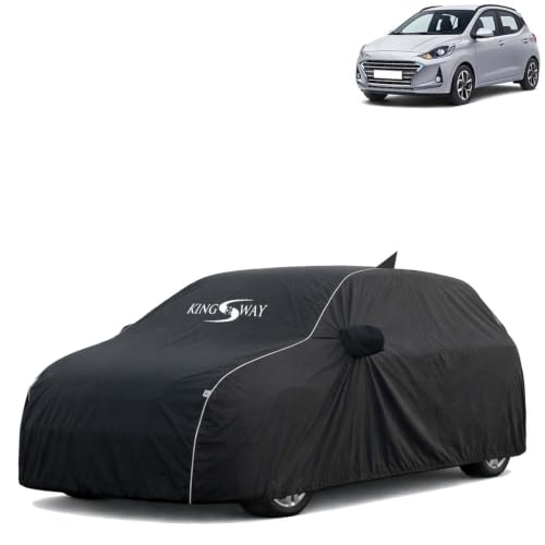Image of KINGSWAY Super Waterproof Car Cover Only with Hyundai Grand I10 Nios (Year 2019 to 2022 - All Model) | Mirror and Antenna Pockets | All Weather Car Body Cover with Silver Piping | Black