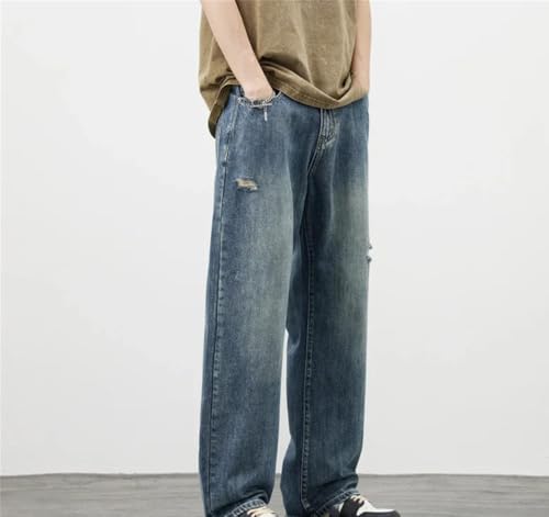 Men's Ripped Jeans Blue Casual Loose Wide-Leg Pants Y2K Pocket Vintage Jeans3