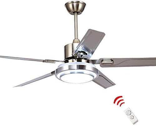 FINE MAKER 5 Blade Stainless Steel Remote Control Ceiling Fan 3 Lights Dimming Reversible Rotating LED Fan Ceiling Light Indoor Mute Energy-Saving Fan Chandelier