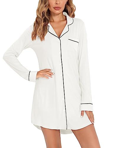 Image of Pjmlifecoco Nightgown for Women Button Down Sleepshirt Long Sleeve Nightdress Soft Modal Sleepwear S-XXL