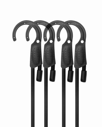 Image of 80 inch Adjustable Bungee Cords with Hooks, Flexibly Adjust from 6.5 inch to 80 inch, Black Bungee Straps with Superior Elasticity & UV Resistance, Perfect for Cargo, Camping, Tents, Bike, Luggage, etc (4 Pcs)