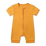 [Shopyruder] ロンパース 女の子 男の子 半袖 夏 ベビー服 70 80 90 出産祝い カバーオール 新生児 服 前開き かわいい 肌着 赤ちゃん服 ボディスーツ ブランド ジャンプスーツ 可愛い ジップアップ プレゼント おしゃれ パジャマ(イエロー,6-12 Months)