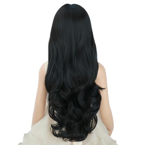 Image of PATTNIUM Child Kids Black Wig Long Wavy Black Wig for Kids Girls Long Synthetic Wig with Wig Cap
