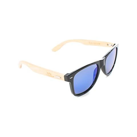 banblue Bamboo Sunglasses (Black, Blue Mirrored) Cover