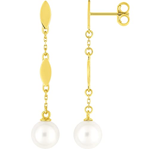 Boucles d'oreilles perle or jaune 18 carats pour femme - Bijoux fins de hauteur 30 mm