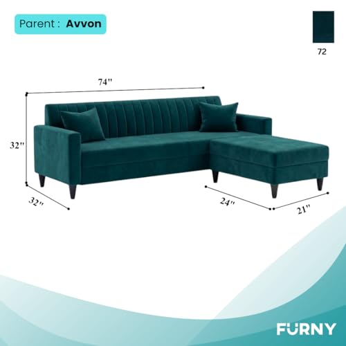Image of FURNY Avvono 4 Seater L Shape Sofa Set with Movable Ottoman | Flexible Left or Right Layout | Plush Velvet Fabric (Greenish Teal) | Perfect for Living Room, Guest Room & Office