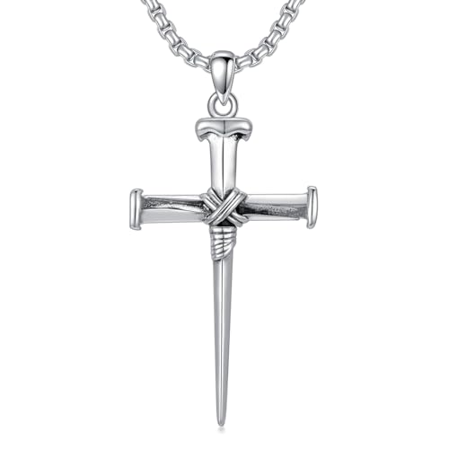 PROESS Collier Croix pour Homme en Argent Sterling 925 - Pendentif Crucifix Christian Jésus Christ - Bijoux Cadeaux pour Hommes