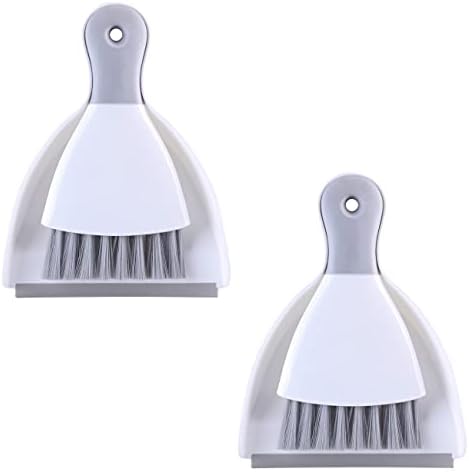 YONILL Small Dustpan and Brush Set, Whisk Broom and Dust Pans with Rubber Edge, Mini Hand Broom and Dustpan Cleaning Tool for Cars, Desk, Keyboard, Countertop and Pet Nest (2 Pack)