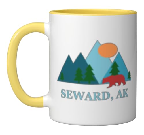 Seward Alaska AK Vacation Vintage Logo Mug Yellow/White