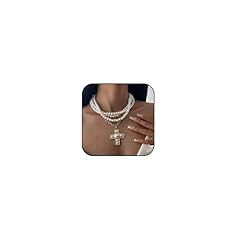 E:pearl chunky cross necklace