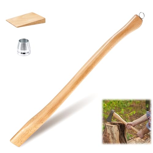 Bucherry 1 Set Single Bit Axe Handle Replacement Beech Wood Axe Handle with Wooden Wedge and Steel Wedge for Hand Axes and Camp Axes (28inch)