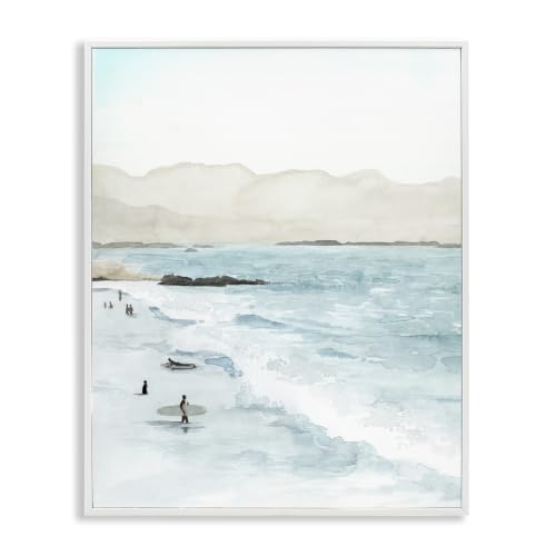 'Surfing Shoreline Sea Waves Foggy Mountains'| Framed Giclee Art