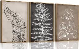 Tableau triptyque botanique pour habiller un grand mur vide séjour beige noir