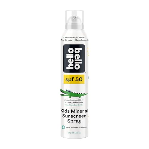 Hello Bello SPF 50 Kids Mineral Sunscreen Spray, Hypoallergenic Broad Spectrum UVA and UVB Protection, Reef Friendly and Water Resistant, 5 oz